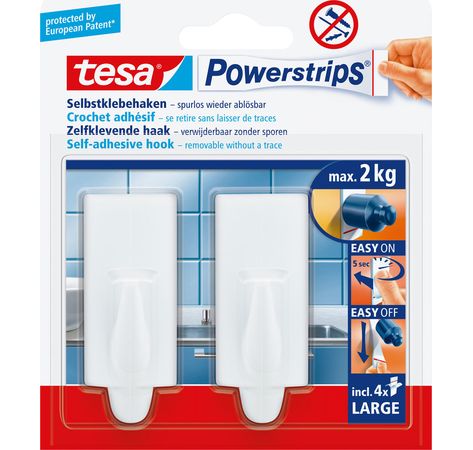 tesa Powerstrips-Haken, large trend, 2er-Pack, weiß