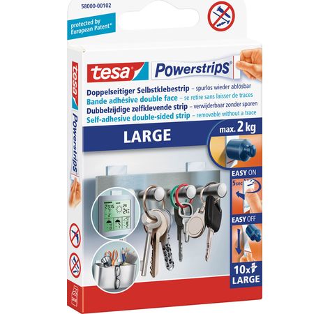 tesa Powerstrips large, 10er-Pack, für Objekte bis zu zwei Kilogramm Gewicht