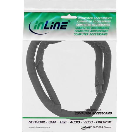 InLine Kabel Gewebeschlauch mit Polyestergeflechtmantel, selbstverschließend in schwarz, 25mm Durchmesser , 5m .
