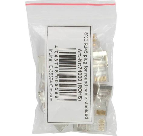 InLine Modularstecker 8P4C RJ45 zum Crimpen auf Rundkabel, geschirmt, 100er Pack
