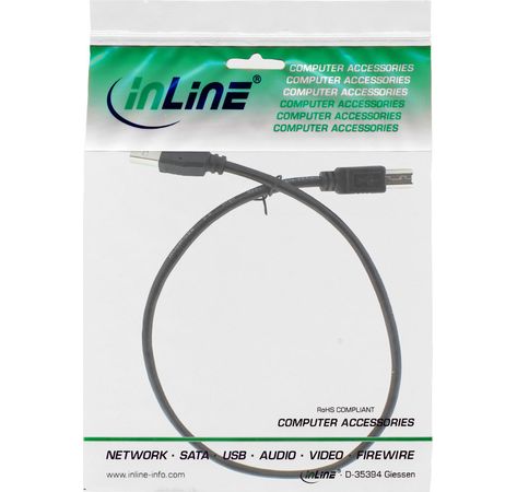 InLine USB 2.0 Kabel, A an B, schwarz, 0,3m
