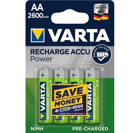 VARTA Recharge Power Akku NiMH Mignon AA HR6 1,2V 2600mAh 4er-Blister