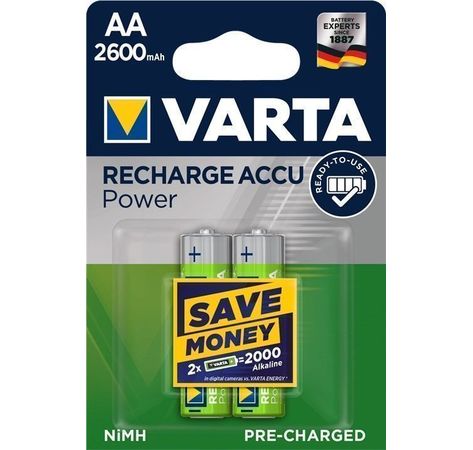 VARTA Recharge Power Akku NiMH Mignon AA HR6 1,2V 2600mAh 2er-Blister