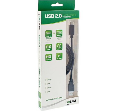 InLine USB 2.0 Kabel, Typ C Stecker an A Stecker, schwarz, 5m