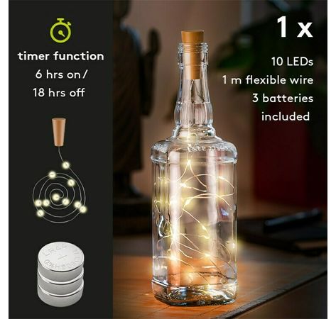 LED-Flaschen-Lichterkette, inkl. Timer 10LEDs Silber-Hellbraun