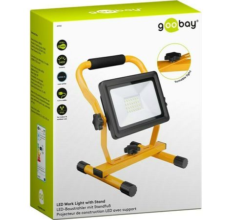 LED-Baustrahler Flutlicht IP65 30W 2400lm Licht kalt-weiß Standfuß schwarzgelb