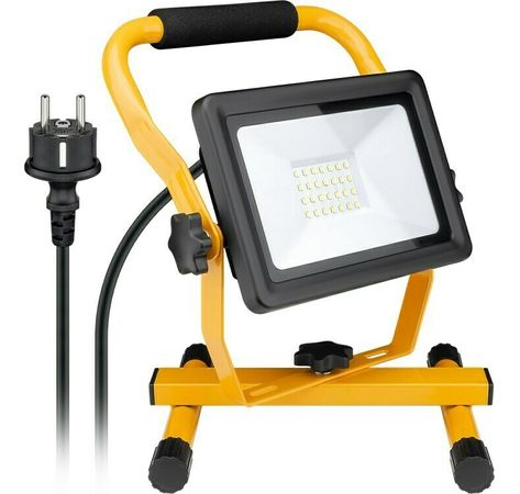 LED-Baustrahler Flutlicht IP65 30W 2400lm Licht kalt-weiß Standfuß schwarzgelb