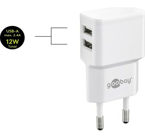 Dual USB-Ladegerät 2,4 A; Dual USB-Ladegerät 2,4 A, Weiß - mit 2x USB-Buchse, flache Bauform