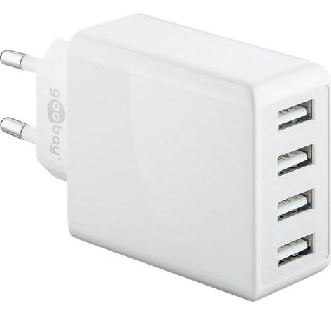 4-fach USB-Ladegerät 30W; 4-fach USB-Ladegerät 30W, Weiß - mit 4x USB-Buchse, flache Bauform