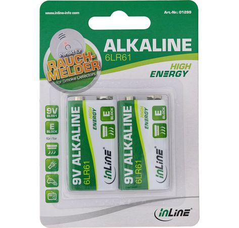 InLine Alkaline High Energy Batterie, 9V Block 6LR61, 2er Pack