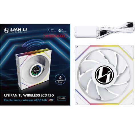 Lian Li UNI FAN TL Wireless LCD Lüfter, ARGB, PWM - Reverse Blade, 120 mm, weiß