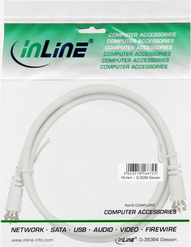 InLine SAT-Anschlusskabel, 2x geschirmt, 2x F-Stecker, >75dB, weiß, 2m