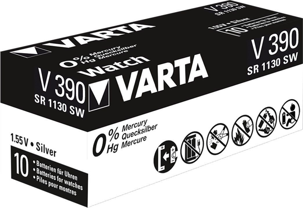 1x V390 Uhren-Batterie Knopfzelle SR54 SR1130 AG10 VARTA Neu Silberoxid 