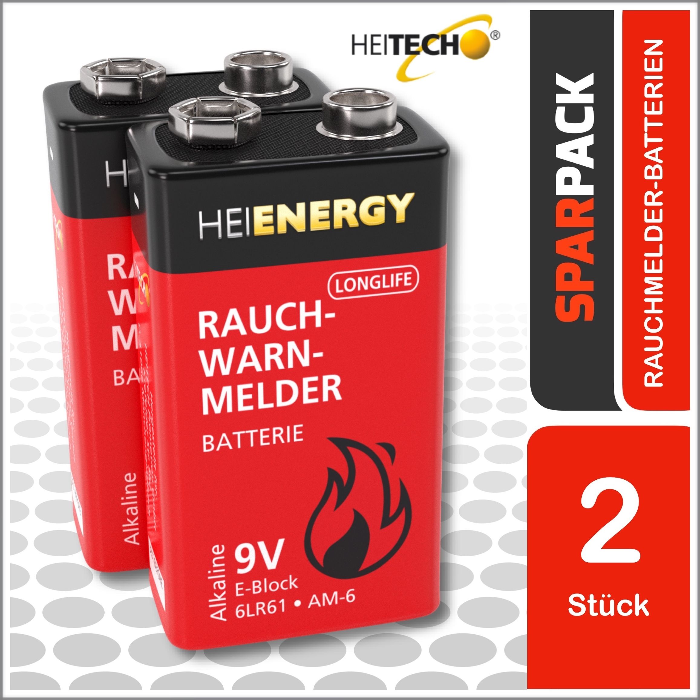 4x 2er Blister Batterien 9Volt E-Block !!! 8x Heitech Longlife Rauchmelder 