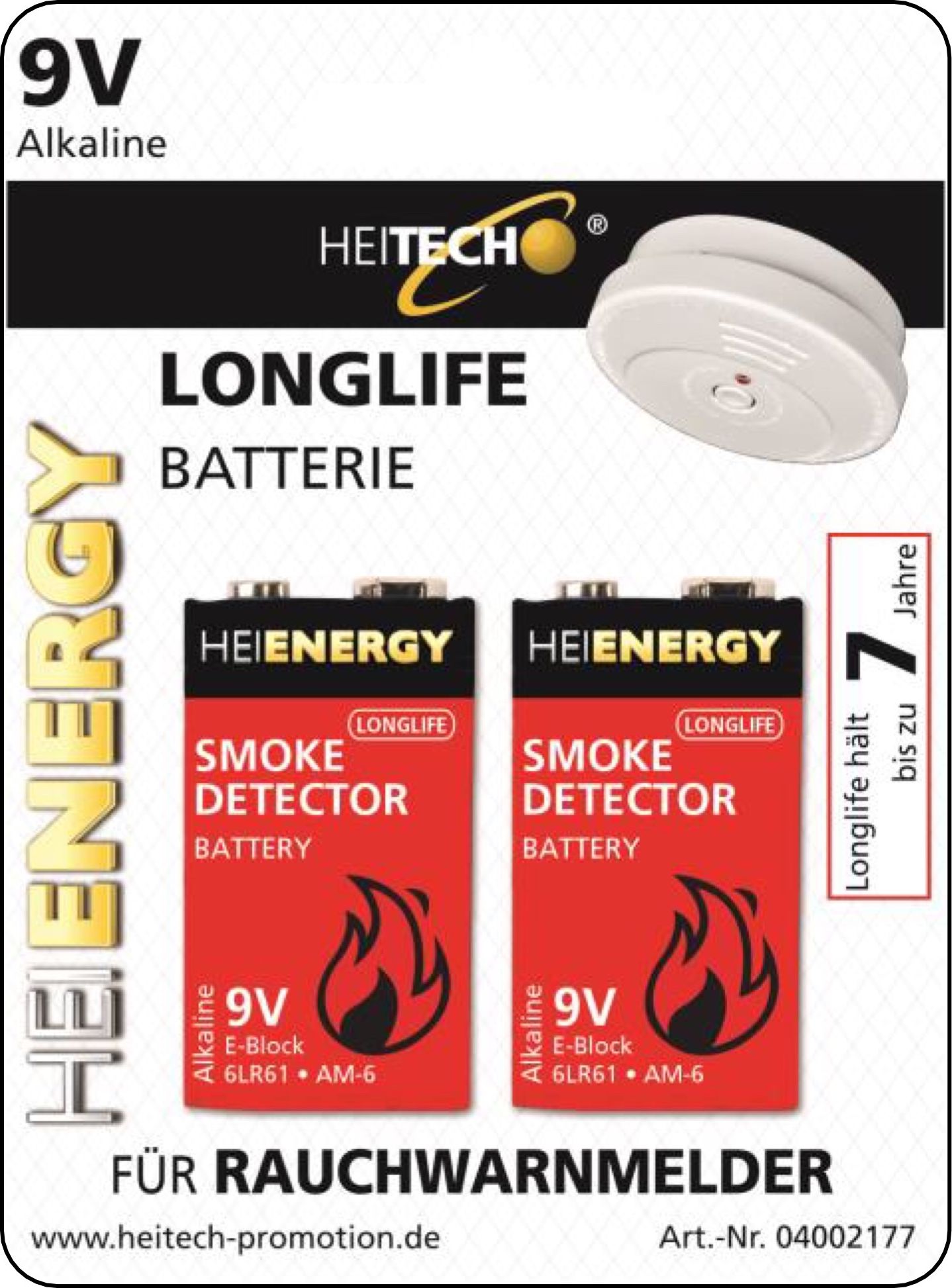10 HEITECH 9V Alkaline Longlife Rauchmelder Batterien 9Volt Block 5x2er Blister 