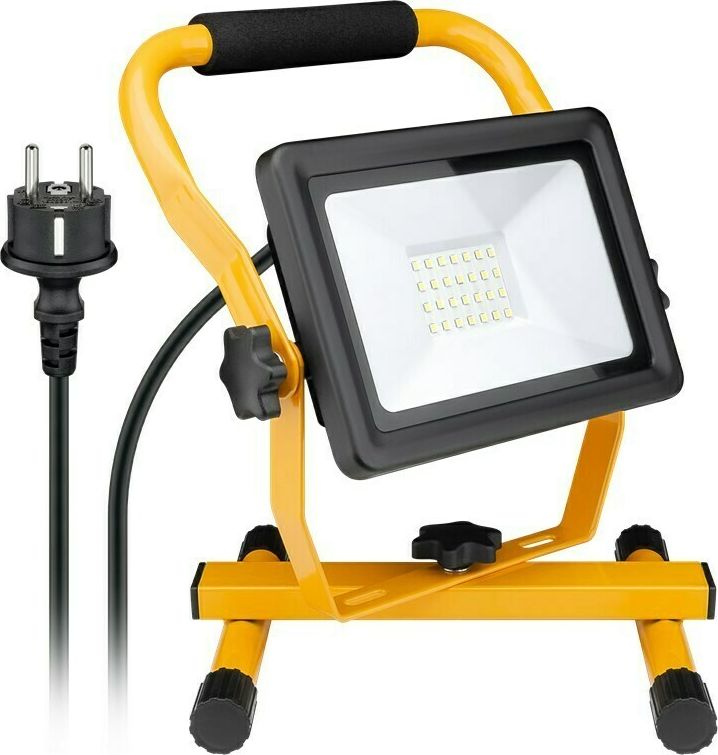 LED-Baustrahler Flutlicht IP65 30W 2400lm Licht kalt-weiß Standfuß schwarzgelb