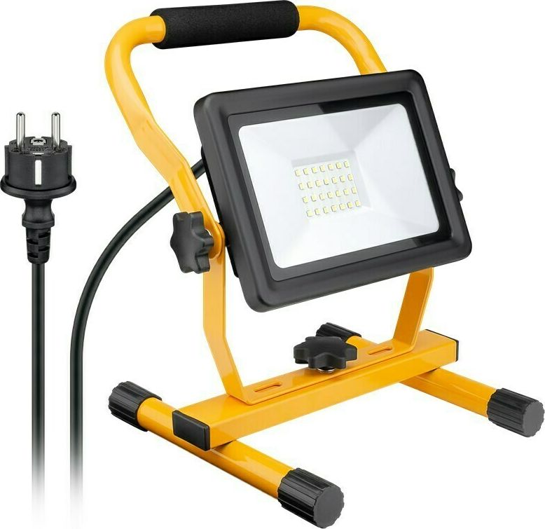 LED-Baustrahler Flutlicht IP65 30W 2400lm Licht kalt-weiß Standfuß schwarzgelb