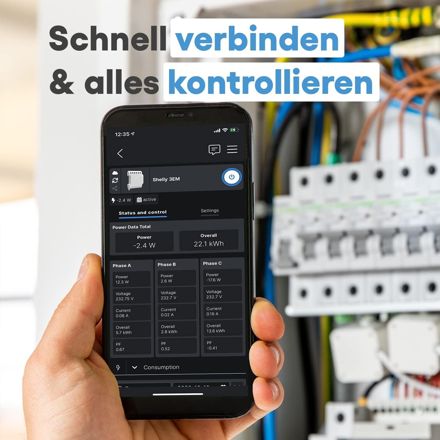 Home Shelly 3EM WLAN Stromzähler 3x 120A Inkl. 3 Klemmen Messfunktion