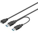 USB 3.0 Dual Power SuperSpeed Kabel; USB 3.0 Micro-B 030 Y-Power 0.3m