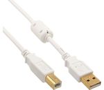 InLine USB 2.0 Kabel A an B weiß / gold mit Ferritkern 3m