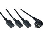 InLine® Netz-Y-Kabel, 1x Schutzkontaktstecker zu 3x Kaltgerätestecker, 1,8m