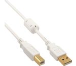 InLine USB 2.0 Kabel, A an B, weiß / gold, mit Ferritkern, 10m