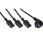 InLine Netz-Y-Kabel, 1x Schutzkontaktstecker zu 3x Kaltgerätestecker, 1m