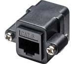 RJ45 Modularkupplung/Verbinder mit Montageflansch, CAT 6; RJ45 Modularkupplung/Verbinder mit Montageflansch, CAT 6, Schwarz - RJ45-Buchse (8P8C) > RJ45-Buchse (8P8C)