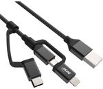 InLine 3-in1 USB Kabel Micro Lightning MFi-Certified USB C schwarz/Alu 1,5m