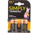 DURACELL Batterie Simply Alkaline MN1500 Mignon AA LR6 1,5V 4er-Bli