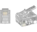 RJ11 Westernstecker für Flachkabel, 4 polig; RJ11 Westernstecker für Flachkabel, 4 polig, RJ11/RJ14-Stecker (6P4C), Transparent - zum Crimpen an Telefonflachkabel, ungeschirmte Version