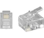 RJ11 Westernstecker für Rundkabel, 4 polig; RJ11 Westernstecker für Rundkabel, 4 polig, RJ11/RJ14-Stecker (6P4C), Transparent - zum Crimpen an Telefonrundkabel, ungeschirmte Version