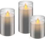 3er-Set LED-Echtwachs-Kerzen im Glas anthrazit