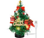 LED-Mini-Weihnachtsbaum; mit weihnachtlicher Deko, 15 Micro-LEDs in Warmweiß (2700 K) und USB-Kabel 75 cm, Höhe ca. 22 cm