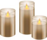 3er-Set LED-Echtwachs-Kerzen im Glas braun; wunderschöne und sichere Lichtlösung für viele Bereiche wie Haus und Loggia, Büros oder Schulen