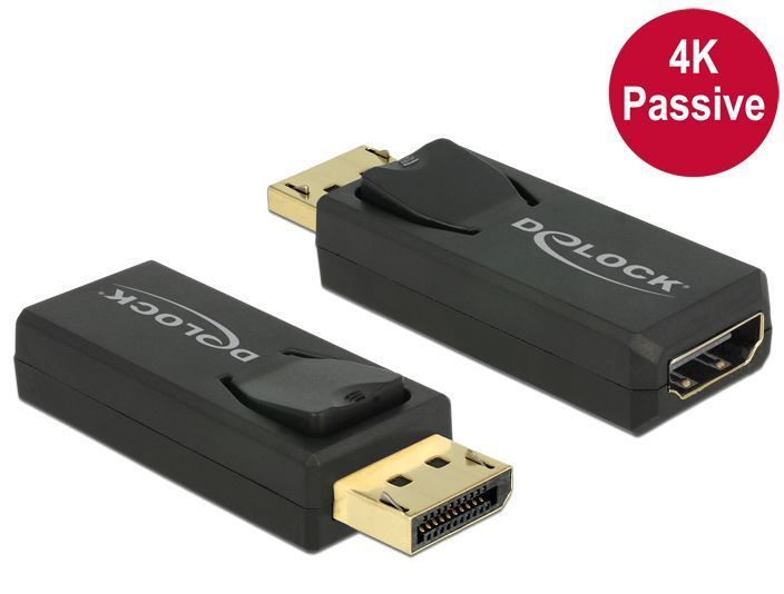 Adapter DisplayPort 1.2 Stecker an HDMI Buchse 4K Passiv, schwarz, Delock® [6557 - Bild 1 von 1