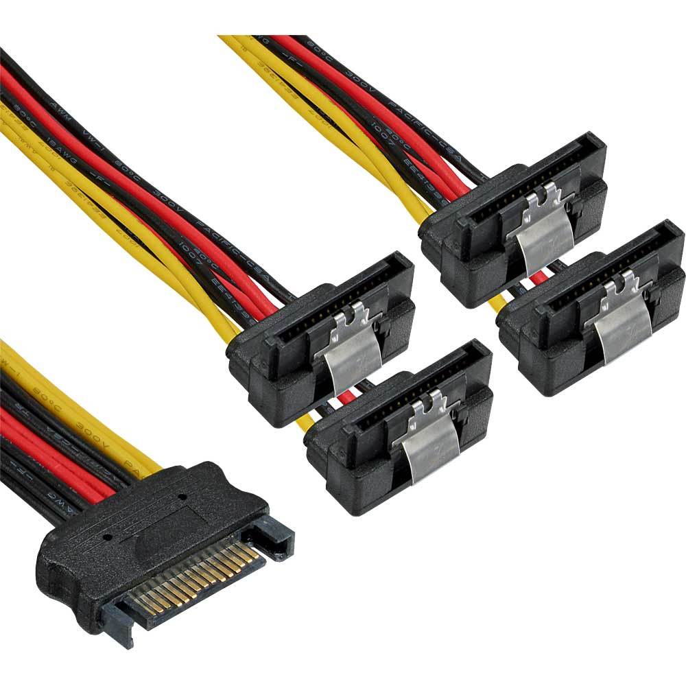 InLine SATA Strom-Y-Kabel, SATA Buchse an 4x SATA Stecker gewinkelt, mit Sicherh