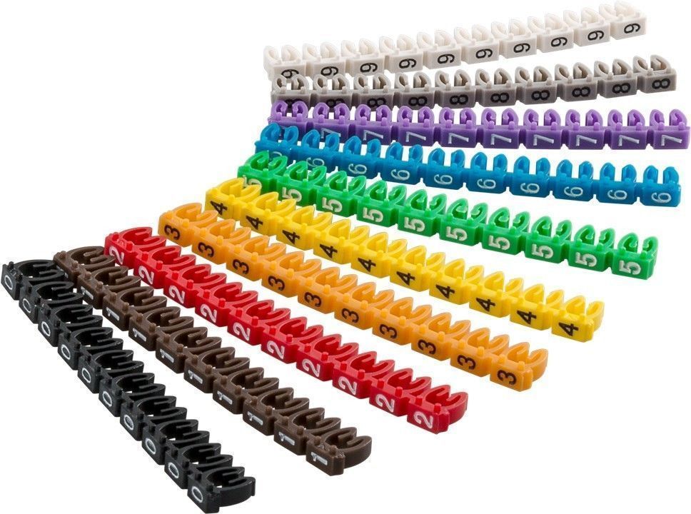 5x Kabelmarker-Clips ''Ziffern 0-9'', für Kabeldurchmesser bis 2,5 mm; Kabelmark
