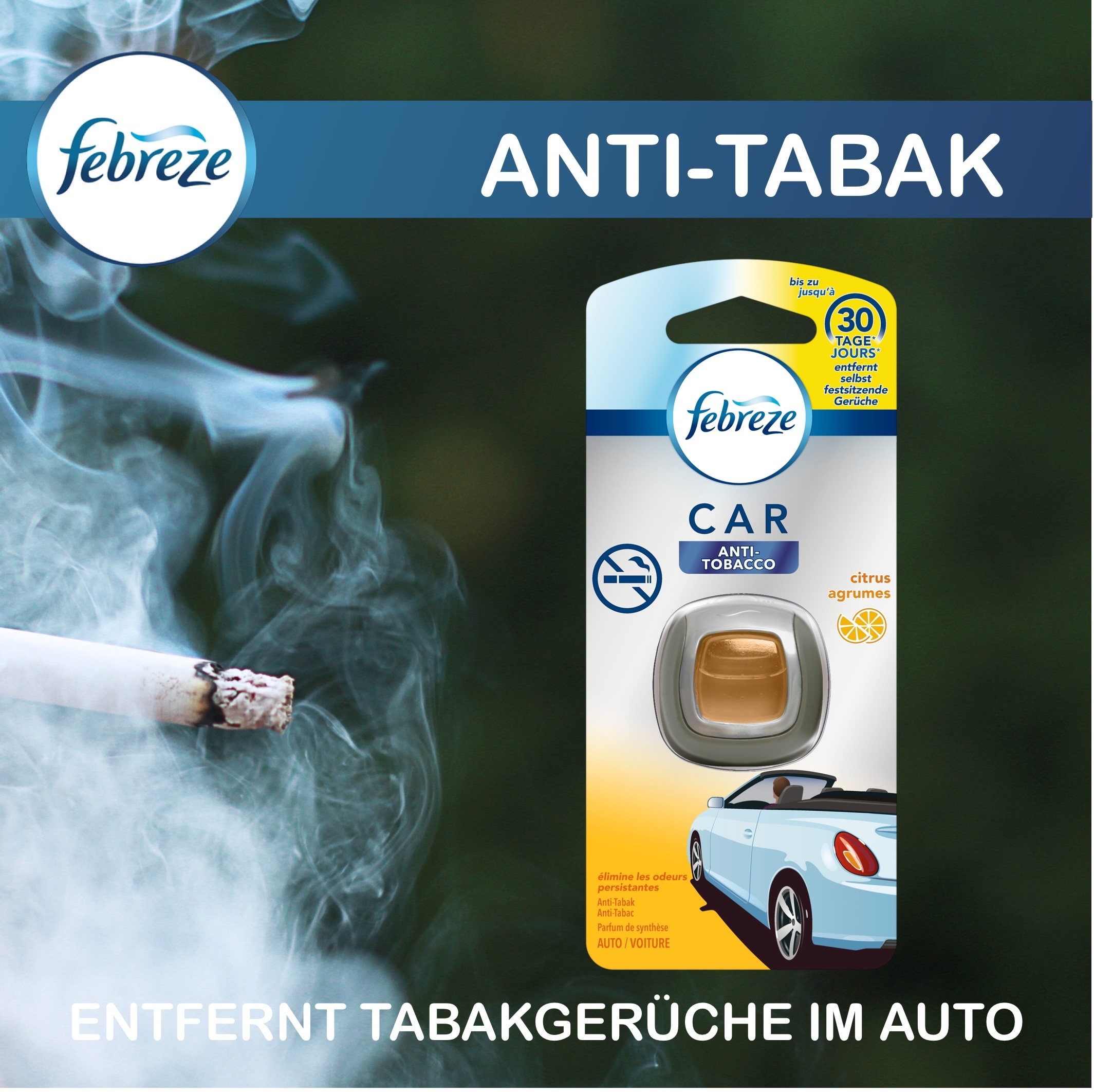Febreze Car Anti Tabak Auto Lufterfrischer Autoduft 1er Blister (2ml