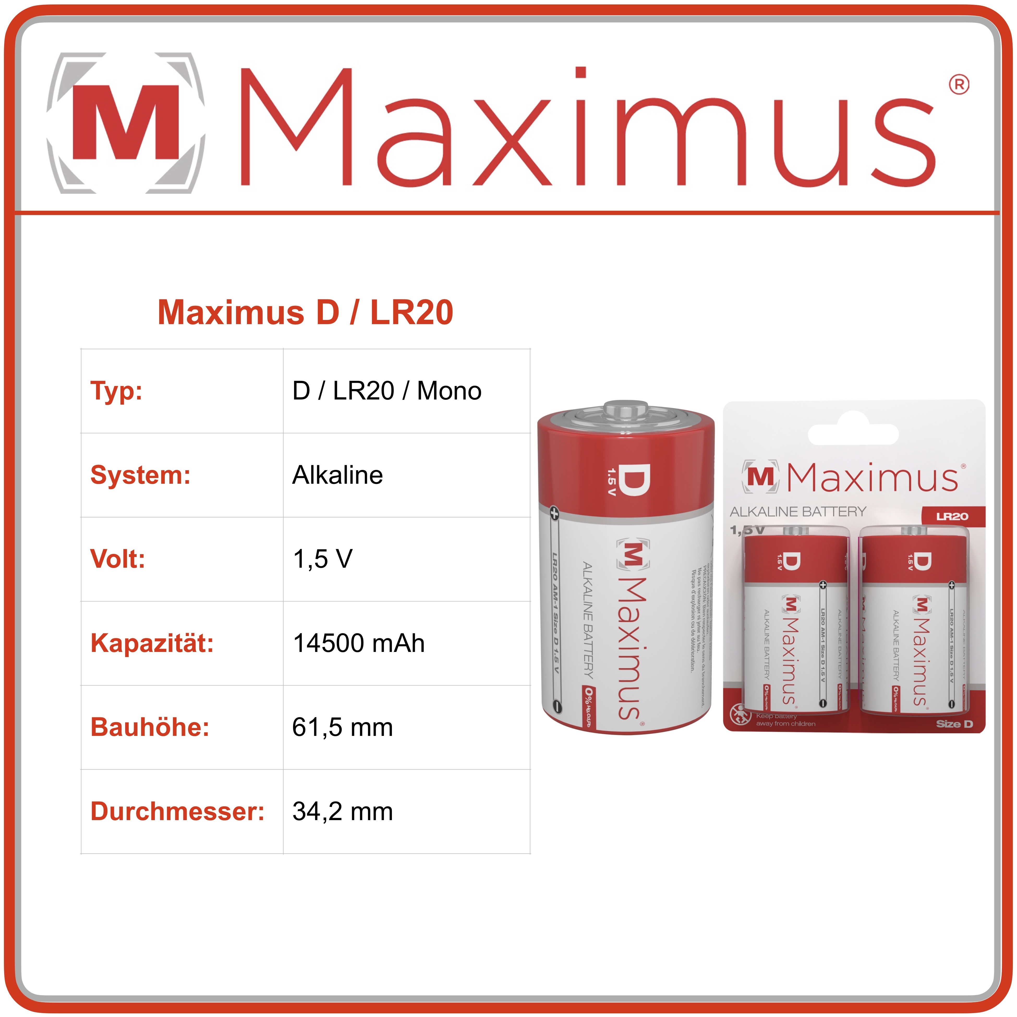 Thumbnail - 2x Maximus Alkaline Batterien D Mono Lr20 Mn1300 2er Blister