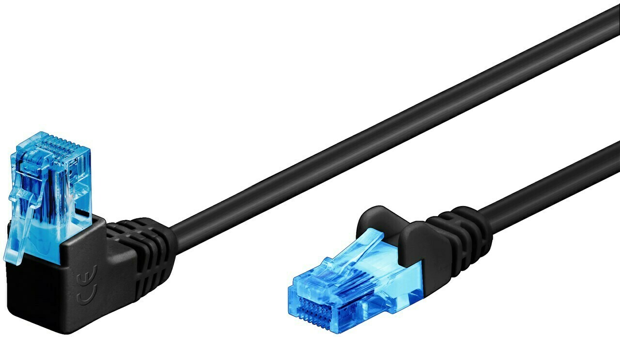 10x CAT 6A Patchkabel 1x 90° gewinkelt, U/UTP, Schwarz; CAT 6A Patchkabel 1x 90°