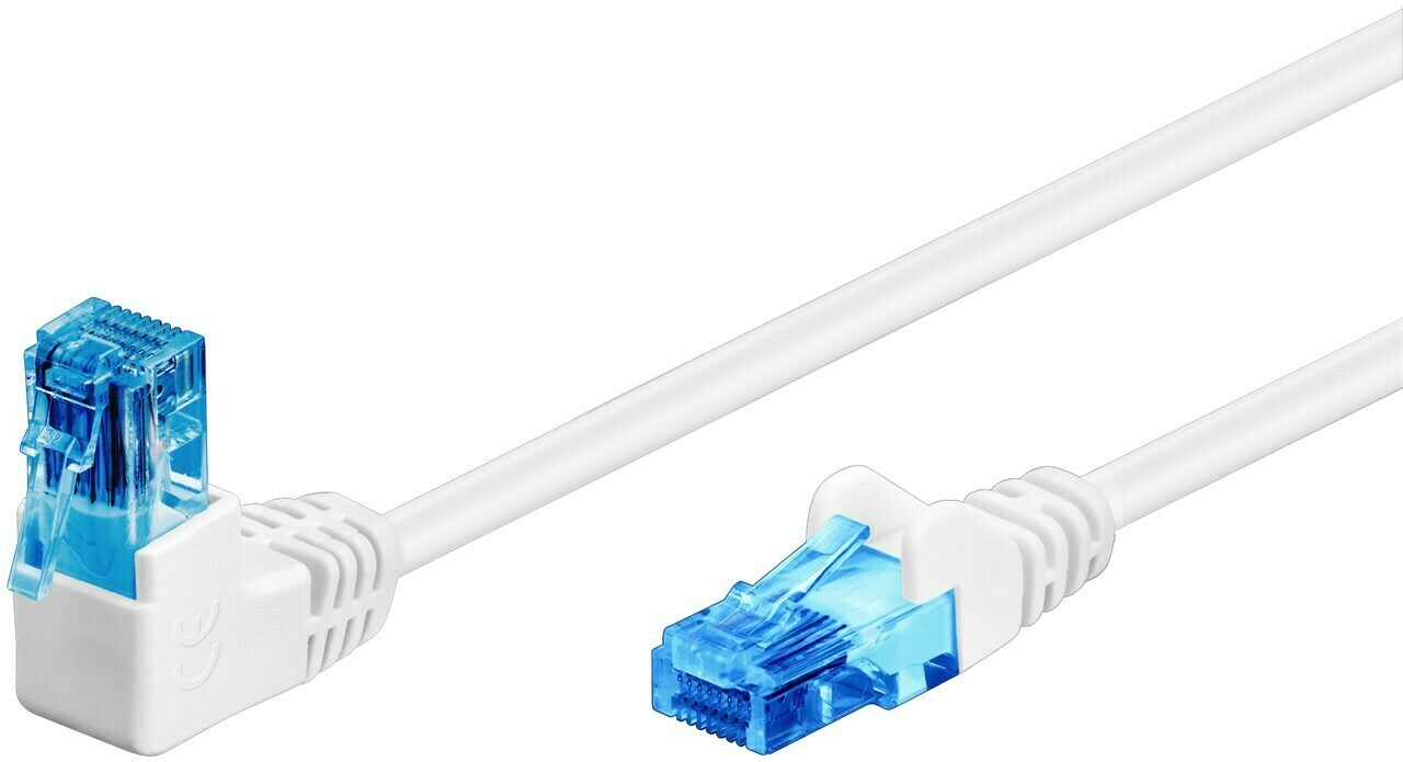 5 x câble patch CAT 6A 1 x coudé à 90 °, U/UTP, blanc ; câble patch CAT 6A 1 x 90 °