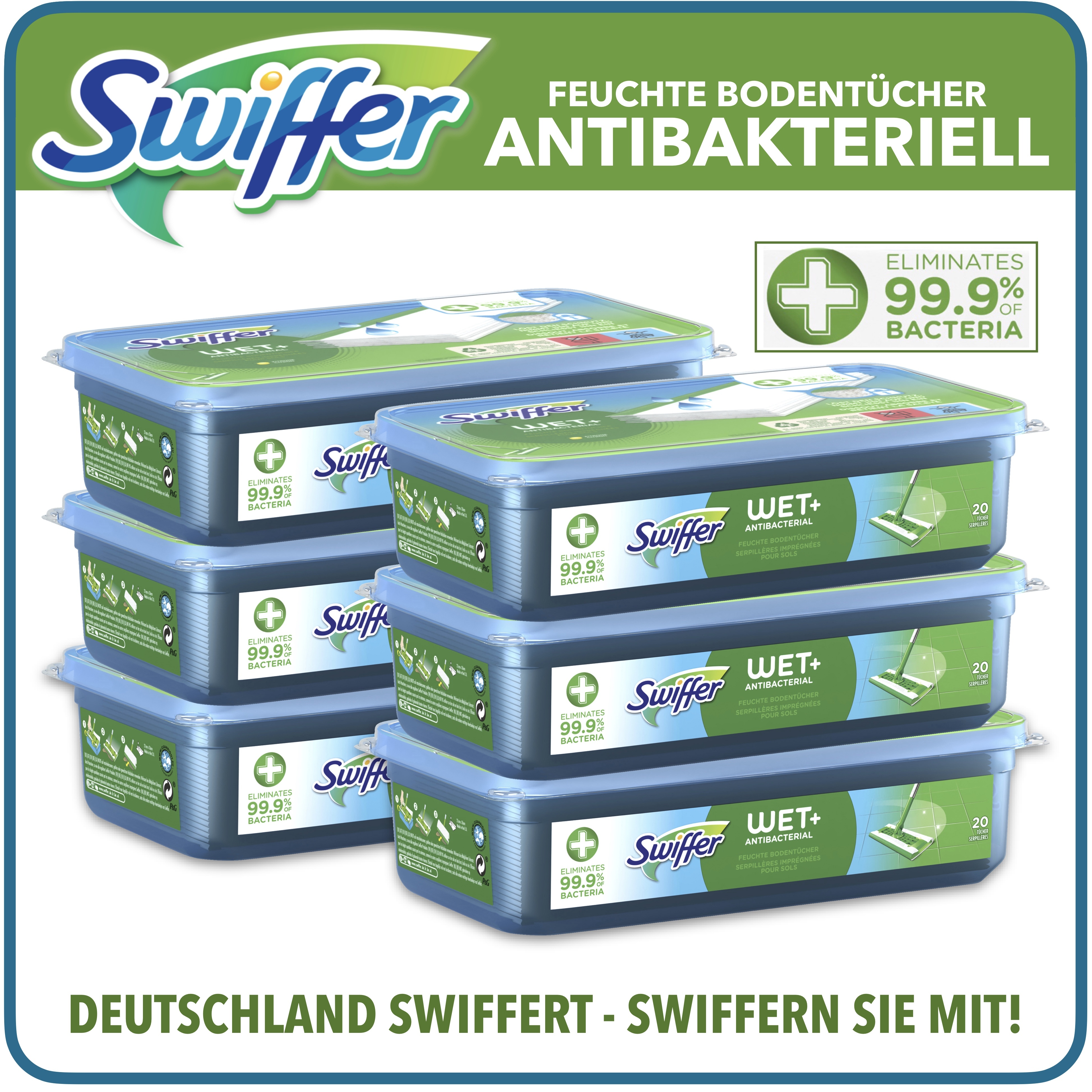 6er Pack Swiffer Wet feuchte Bodentcher Antibakterial Nachfller (6x20 Tcher)