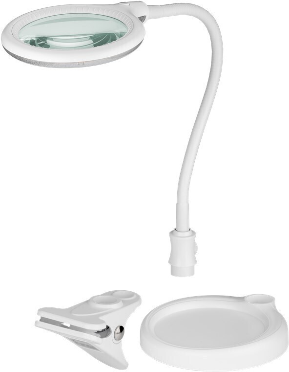LED Stand/Clamp Magnifier Light, 6W, White; 480lm, 100mm Glass Lens, 1.75XV - Picture 1 of 1